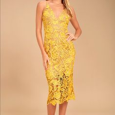 Reposhing This Item I Purchased From @Azenki2. Loved It, But Did Not Fit :( Questions? Leave A Comment Below! Midi Dress For Wedding, Yellow Lace Dress, Vestidos Maxi, Midi Wedding Dress, Yellow Lace Dresses, Dress For Wedding, Yellow Midi Dress, Yellow Lace, Dress The Population