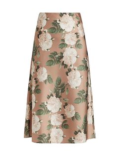 "Find CAMI NYC Aviva Floral Stretch Silk Midi-skirt on Editorialist. Fashioned from stretch silk, Cami NYC's Aviva midi-skirt is elevated with a vintage-inspired floral print. Elasticized waist Pulls on 92% silk/8% spandex Dry clean Imported SIZE & FIT About 31\" long Model measurements: 5'10\" tall Model is wearing a US size Small. Cami NYC. Color: Gardenia. Size: XS." Elegant Floral Print Bottoms For Brunch, Elegant Floral Print Maxi Skirt For Brunch, Feminine Silk Maxi Skirt, Pink Silk Maxi Skirt For Spring, Spring Pink Silk Maxi Skirt, Feminine Pink Silk Bottoms, Elegant Pink Floral Print Maxi Skirt, Feminine Silk Midi Skirt, Elegant Floral Print Maxi Skirt