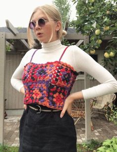 Hand made crochet top💕Good for festivals, holidays and for casual wear.  Fits: S & M 💗Custom orders welcome💗 Sleeveless Crochet Lace Top For Fall, Sleeveless Granny Square Tops For Spring, Fitted Crochet Top With Granny Square For Spring, Sleeveless Granny Square Tops, Fitted Bohemian Hand Knitted Top, Fitted Hand Knitted Bohemian Tops, Hippie Crochet Top For Festival, Red Crochet Top For Spring, Multicolor Granny Square Tops For Festival