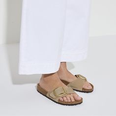 New Without Box Size: 9-9.5 Width: Medium/ Narrow Color: Sandcastle An Icon Since 1963, The Madrid Sandal Redefined The Slip-On Look With A Single Strap. This Season, Soft Nubuck Leather Pairs Perfectly With A Big, Gold Matte Bucklesized Up To Make A Statement Complete With Go-All-Day Comfort From An Original Contoured Birkenstock Footbed. Contoured Cork-Latex Footbed Creates Custom Support With Wear Nubuck Leather Upper Suede Footbed Lining Helps Keep You Comfortable Eva Sole Is Flexible And Lightweight Adjustable Strap With Oversized Metal Pin Buckle “Made In Germany” Quality Stamp On Footbed Beige Footbed Sandals With Buckle Closure And Round Toe, Spring Slip-on Footbed Sandals With Tang Buckle, Beige Closed Toe Sandals With Cork-bed Midsoles, Classic Beige Sandals With Buckle Closure, Beige Buckle Closure Slip-on Footbed Sandals, Beige Round Toe Sandals For Everyday, Beige Leather Footbed Sandals With Flat Heel, Casual Beige Footbed Sandals With Leather Insole, Beige Flat Heel Leather Footbed Sandals