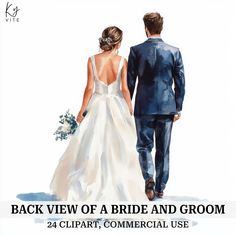 Celebrate love in style with our exquisite "Back View of a Bride and Groom" digital watercolor clipart collection! Featuring 24 high-resolution 300 DPI images, these stunning gouache illustrations capture the essence of a wedding dress and groom in elegant back views, perfect for your print-on-demand projects, paper crafting, scrapbooking, or digital printables you can easily print at home. Ideal for adding a vintage touch to your wedding invitations, thank you cards, or any romantic design!  𝗪 Wedding Couple Clipart, Bride And Groom Clipart, Couple Clipart, Gouache Illustrations, Dear Future, Romantic Design, Color Profile, Invitation Printable, Digital Watercolor