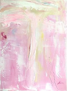 an abstract painting with pink and yellow colors