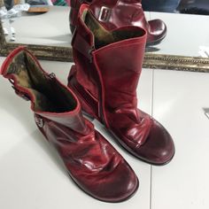 Reposhing This Item I Purchased From @Fitting_room. These Are Super Comfy And In Mint Condition They Rock! 1 3/4” Heel Great Distress Patina Distressed Boots, Fly London Shoes, London Red, Fitting Room, London Shoes, Fly London, Vintage Boots, Moto Boots, Dark Red