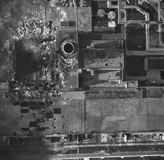 black and white aerial view of an industrial area