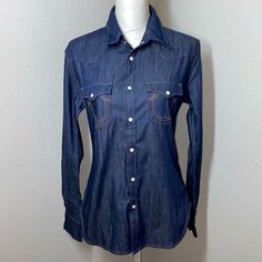 Offers Are Welcome And Appreciated! Condition: Brand New Without Tags. Never Worn Measurements: * Pit To Pit Approximately 19” * Shoulder To Hem Approximately 26” * Sleeve Length Approximately 25 Trendy Fitted Collared Denim Top, Denim Blue Long Sleeve Top For Rodeo, Fitted Vintage Button-up Denim Top, Fitted Denim Blue Collared Top, Classic Fitted Denim Top, Fitted Collared Denim Top, Casual Fitted Collared Denim Top, Fitted Collared Denim Top Casual Style, Trendy Fitted Button-up Denim Top