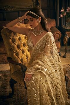 Gold Net Saree, Strappy Blouse, Fancy Jumpsuit, Mirror Work Saree, Golden Saree, Bollywood Dress, Indian Bridal Dress