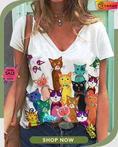 Casual Floral-print Animal Short Sleeve T-shirt Plus Size Kleidung, Basic Tops, Trendy Tops, Plus Size T Shirts, Free Clothes, Plus Size Tops, Cotton Tops, Casual T Shirts, Ladies Tops Fashion