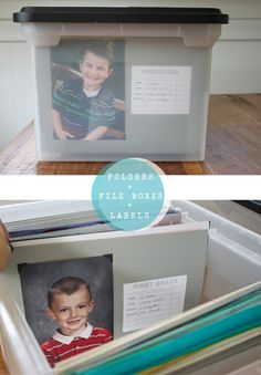 A Folder a Year to Store your Child's School Photos, Art Work, Report Cards Etc.  Another Super Simple Way to Stay Organized:) Organize School, Baby Room Boy, Organizing Hacks, Organisation Hacks, School Organization