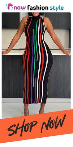 Black Striped Sleeveless Mandarin Collar Slim Fit Casual Vacation Bodycon Maxi Dress Multicolor Sleeveless Bodycon Maxi Dress, Cheap Striped Sleeveless Bodycon Dress, Striped Bodycon Maxi Dress, Casual Sleeveless Tiger Print Dress, V-neck Zebra Print Dresses For Vacation, Bodycon Maxi Dress, Dress Sleeve Length, Bodycon Maxi Dresses, Maxi Dress Online