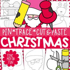 printable cut and paste christmas coloring pages for kids to color with the santa clause