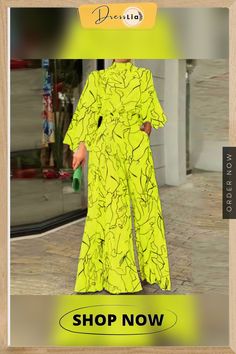 Women Elegant Abstract Print Retro Jumpsuit Spring Long Sleeve Loose Office Lady Romper Autumn Wide Leg Pocket Trousers Overalls Chic Yellow Long Sleeve Jumpsuits And Rompers, Elegant Yellow Long Sleeve Jumpsuit/romper, Elegant Yellow Long Sleeve Jumpsuit, Retro Jumpsuit, Jumpsuit Spring, Jumpsuits And Romper, Jumpsuit Fashion, Office Lady, Wide Leg Jumpsuit