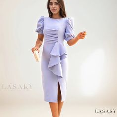 Lasaky - Stylish Backless Party Bodycon Dress with Flared Sleeves and Side Slits Chic Midi-length Bodycon Dress For Banquet, Chic Midi Bodycon Dress For Banquet, Chic Party Dress With Split Design, Bodycon Party Dress With Split Design, Bodycon Split Design Dress For Party, Bodycon Dress With Split Design For Party, Solid Color Midi Dress With Side Slits For Party, Midi Party Dress With Split Design, Elegant Solid Dresses With Side Slits