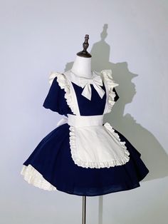 This price includes a dress and a beige bowknot.  Get ready to channel your inner maid with this stunning Dark Blue Lolita Fashion Apron Dress. Complete with a charming bowknot on the neckline, this dress is perfect for anyone looking to add a touch of elegance and whimsy to their wardrobe. Whether you're attending a tea party or simply want to showcase your love for Lolita fashion, this apron dress is sure to turn heads and make you feel like a true fashionista.   	 		 			Size 			S 			M 			L Vintage Bow Dress For Costume Party, White Bow Dress For Costume Party, Pirate Dress, Fashion Apron, Cute Aprons, Maid Outfit, Maid Dress, Apron Dress, Outfits With Hats