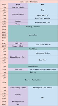 a table with the dates and times for each event in different colors, including blue, pink