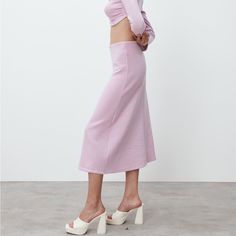 Zara Knit Skirt. Beautiful Lilac Pink Purple Midi Skirt. Cozy Knit Material. Features An Elastic Waistband. Brand New With Tags! Measurements 12” Waist (Not Stretched) 32” Long Casual Purple Skirt For Winter, Casual Purple Skirt For Fall, Elegant Lavender Skirt For Spring, Purple Flared Maxi Skirt For Spring, Chic Stretch Purple Skirt, Chic Purple Stretch Skirt, Purple Midi Skirt For Spring, Spring Purple Midi Skirt, Casual Midi-length Bottoms For Winter