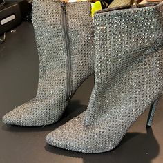 Super Sparkly And Fun. Never Worn. Size 8 Ankle-high Rhinestone Heels For Fall, Ankle-high Heels With Rhinestones For Fall, Fall Rhinestone High Heels, Trendy Rhinestone Heels For Fall, Steve Madden Boots Ankle, Shoes Steve Madden, Stiletto Boots, Steve Madden Shoes, Steve Madden