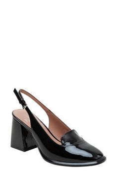 A round toe completes the sleek silhouette of this breezy slingback pump lofted on a flared block heel with a slip-resistant rubber sole. 3" heel Cushioned footbed Leather upper/synthetic lining/rubber sole Imported