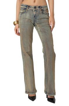 A relaxed fit and grungy wash bring favorite status to bootcut jeans cut from sturdy stretch denim. Zip fly with button closure Five-pocket style 45% cotton, 45% polyester, 10% spandex Machine wash, dry flat Imported Faded Distressed Full Length Flare Jeans, Faded Distressed Mid-rise Flare Jeans, Faded Washed Flare Jeans For Fall, Pre-washed Straight Leg Jeans For Fall, Fall Pre-washed Straight Leg Jeans, Rugged Washed Straight Leg Bottoms, Rugged Medium Wash Bottoms For Fall, Fall Acid Wash Stonewashed Jeans, Faded Washed Relaxed Fit Flare Jeans