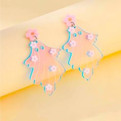 Super Cute Blue And Pink Acrylic Ghost Earrings, Perfect For Those Girly Girls Ready For Spooky Season! Brand New. Pink Fun Earrings For Spring, Fun Pink Earrings For Spring, Whimsical Blue Earrings For Party, Fun Pink Flower Earrings, Cute Handmade Light Blue Earrings, Fun Pink Flower Jewelry, Fun Pink Flower-shaped Jewelry, Princess Courtney, Pink Chandelier