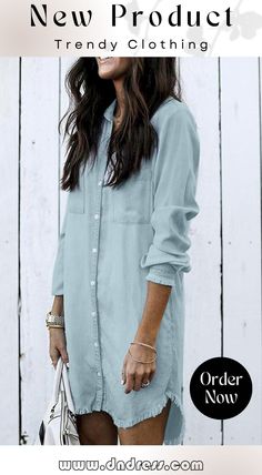 Denim Long Sleeve Shirt Dress Casual Button-up Shirt Dress For Day Out, Casual Non-stretch Long Sleeve Denim Dress, Casual Fall Button-up Shirt Dress, Casual Long Sleeve Shirt Dress For Fall, Casual Cotton Shirt Dress In Solid Color, Solid Color Cotton Shirt Dress For Fall, Casual Long Sleeve Shift Shirt Dress, Casual Shift Shirt Dress, Fall Cotton Shirt Dress Solid Color