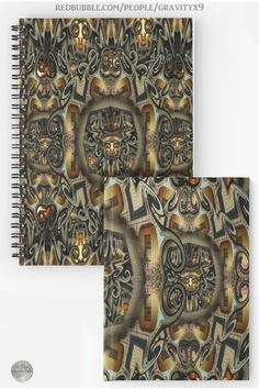 two spiral notebooks with abstract designs on them