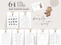 baby shower games with teddy bear and balloons on the wall next to it's instructions