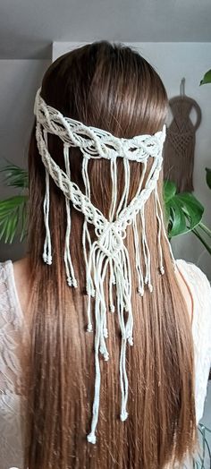 A unique boho and hippie style veil is the perfect addition to a boho style wedding.  I am convinced that it suits a bride in a country style, minimalist wedding in a barn. I dream that the woman who makes it will have a unique and special wedding on the beach, in a garden or another unusual place, and thanks to a handmade macrame veil she will feel wonderful.  Such a headband is also a lovely hen party gift for the future bride. You can give it to a friend, sister, daughter or your future daugh Bohemian White Headband, Summer Festival Hair Accessories: Headband, Summer Festival Hair Accessories Headband, Adjustable Festival Headband, Bohemian Summer Headband, Bohemian Headpieces For Beach Summer, Bohemian Beach Headband For Summer, White Adjustable Hair Accessories For Beach, Bohemian Handmade Headband For Summer