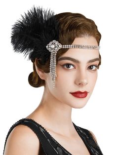 PRICES MAY VARY. 【 Material】 Sparkling crystal rhinestone, beads tassel and imitation pearls. 【Size】Elastic band circumference is about 52cm (20.47 inch); Feather decoration size: 16*14cm (6.3*5.51 inch). 【Design】The vintage 1920s headpiece features soft feathers, dotted with a glittering rhinestone center for a sophisticated and stylish look. A perfect gatsby accessory for your 1920s costume. 【Feature】 The classic rhinestone and artificial pearl design of the 1920s constitute the retro highligh Feather Hair Accessories, Gatsby Accessories, 1920s Costume, 1920s Headband, Art Deco Party, 1920s Headpiece, Flapper Headband, Feather Decor, Feather Hair