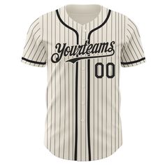 Custom Cream Black Pinstripe Black Authentic Baseball Jersey Baseball Jersey With Contrast Stripes For Sports Events, Striped Varsity Baseball Jersey With Baseball Collar, Varsity Striped Baseball Jersey With Baseball Collar, Sports Event Baseball Jersey With Three Stripes, Striped Baseball Jersey With Baseball Collar For Sports Events, Customizable White Baseball Jersey With Letter Print, Customizable White Baseball Jersey For Sports Fans, Striped Baseball Jersey With Collar For Sports Events, Customizable White Baseball Jersey For Sports Events