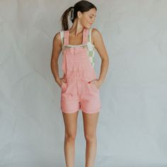 Brand New Pink Short Overalls, Size L, Very Stretchy Material. Pink Overalls, Pink Clothes, Cute Short Dresses, Short Overalls, Pink Outfits, Pink Shorts, Overall Shorts, Stretchy Material, Pant Jumpsuit