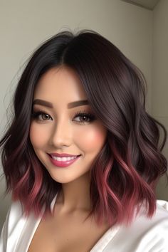 Medium Burgundy Brown Hair, Fall Shoulder Length Hair, Shoulder Length Hair Color, Burgundy Brown Hair, Black And Red Hair, Baylage Hair, Hair Growth Formula, Red Ombre Hair, Purple Ombre Hair