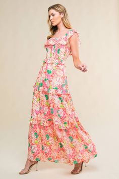 A printed woven midi dress featuring off shoulder neckline with ruffles, smocked bodice and tiered skirt with ruffles Details: Self : 100% PolyesterLining : 100% Polyester Size & Fit - Model is 5`8" And Wearing Size Small- Measurements Taken From Size Small- Approx. Length: 56" Off Shoulder Neckline, Skirt With Ruffles, Red Midi Dress, Tiered Skirt, Red Color, Smocking, Ruffles, Bodice, Off Shoulder