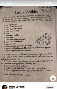 an old recipe book with the words let's cookies written in cursive writing