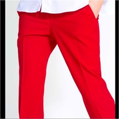 Zara Red Ankle Pants As Seen On Actress Priyanka Chopra Middle Pleated Supper Flattering & Comfortable Size: Small Casual Red Straight Leg Dress Pants, Red Trousers With Pockets, Casual Red Dress Pants For Spring, Red Stretch Pants For Office, Red Dress Pants With Pockets For Spring, Red Straight Pants For Office, Red Straight Leg Dress Pants For Spring, Red Summer Workwear Bottoms, Casual Red Dress Pants For Work