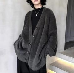 Lady Casual Loose Plus Size 4xl Print Long Overcoat New Autumn Winter Middle Aged Women Imitation Mink Cashmere Coat _ - AliExpress Mobile Fur Cardigan, Velvet Sweater, Long Overcoat, Fur Sweater, Loose Coats, Friend Group, Cashmere Coat, Cardigan Coat, Sweater Coats