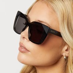 Get the glam look with Lizzy, featuring an oversized shape, fierce cat eye, and acetate frame. Cateye Sunglasses, Diff Eyewear, Grey Sunglasses, Glam Look, Glam Looks, Black Grey, Cat Eye, Matte Black, Black And Grey