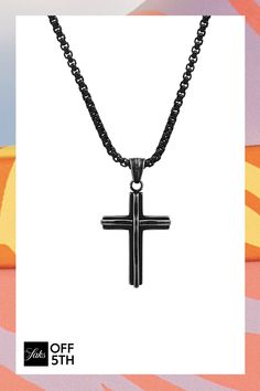 Black IP Stainless Steel Cross Pendant Necklace Gunmetal Chain Necklace As Gift, Gunmetal Chain Necklace For Gift, Black Cross Necklace With Chain, Black Cross Jewelry With Adjustable Chain, Black Metal Jewelry With Box Chain, Black Cross Chain Necklace As Gift, Black Cross Pendant Necklace With Chain, Black Cross Chain Necklace Gift, Black Metal Cross Chain Necklace