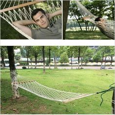 the man is relaxing in his hammock