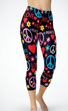 Peace leggings in full length or Capri length. Leggings have yoga waistband and are milky/buttery soft. Made of 92% polyester & 8% spandex. Casual Compression Footless Leggings, Multicolor Casual Yoga Pants For Pilates, Casual Multicolor Leggings For Pilates, Casual Multicolor Yoga Pants For Pilates, Footless Tights For Yoga In Spring, High Stretch Capris For Yoga In Spring, Spring Footless Yoga Tights, Spring Compression Leggings For Yoga, Trendy Yoga Leggings For Spring