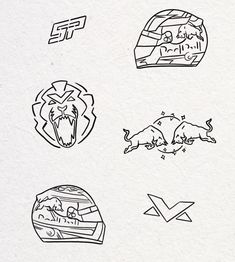 several different types of stickers on a piece of paper that has been drawn onto