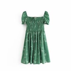 Welcome To Kukombo Official Store! Square Collar Dress, Mini Dress Vintage, Girls Summer Tops, Women Sleeve, Floral Mini Dress, Women's Summer Fashion, Dress Vintage, Collar Dress, Green Dress