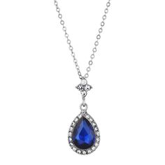 Faceted Teardrop Montana Blue Stone Round Multi Clear Crystals Measurements: 16"L x 1.29"H x 0.54"W 3-Inch Extension Chain Lobster Clasp Closure Blue Gem Necklace, 1928 Jewelry, Crystal Pendant Necklace, Teardrop Necklace, White Necklace, Blue Gems, Sapphire Necklace, Clear Crystals, Necklace Online