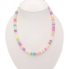 Details: High quality Pastel Rainbow acrylic beads Silver Finish Components Handmade A fun and cheery piece great for everyday wear Choose your perfect length from 4 options Longest length can be worn wrapped twice for a two layered look or 4 times on your wrist for a bracelet Longest length also includes silver glass seed beads Finished off with a Fatally Feminine Designs signature heart charm Inspiration: Remember those awesome candy necklaces you had as a kid? They came on stretchy string and Trendy Multicolor Single Strand Jewelry, Trendy Adjustable Letter Beads Necklace, Cute Multicolor Plastic Necklaces, Casual Adjustable Single Strand Jewelry, Fun Adjustable Necklace With Letter Beads, Playful Adjustable Necklaces For The Beach, Fun Adjustable Letter Beads Necklace, Trendy Adjustable Necklaces, Cute Adjustable Multicolor Necklaces