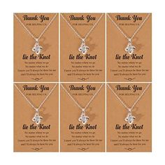 six necklaces with thank message on them