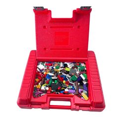 a red toolbox filled with assorted legos