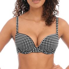 Great Shopping Freya Check In Underwire Molded Bikini Top Black and White Size 30D, Clothing Black Seamless Push-up Swimwear, Black Padded Bra For Summer, Black Push-up Swimwear For The Beach, Check In, Fashion Clothing, Fashion Outfits, Black And White, Clothes For Women, White