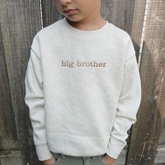 Custom embroidered kids Sweatshirts.  Toddler Sweatshirts: -- Light Weight Sweatshirts  -- 60/40 cotton/polyester   -- White Sweatshirt is sewn with 100% cotton thread -- Coverstitched collar, shoulders, armholes, ribbed cuffs and waistband Name Sweatshirt, Brother Shirts, Big Sister Shirt, Sister Shirts, Family Christmas Shirts, Mens Long Sleeve Tee, Birthday Gifts For Kids, Cozy Sweatshirts, Fall Shirts