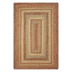 a red and beige rug with an oval design