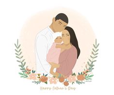 a man and woman holding a baby in their arms with the words happy father's day