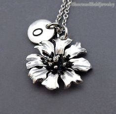 "❖ Wild flower/ Cosmos Charm in Antique silver pewter. Approx: 7/8 X 3/4\" ❖ Hand Stamped Initial Charm - Antique Silver Pewter 3/8\" (9mm) ❖ Add a birthstone or Freshwater pearl for $3.50 https://www.etsy.com/listing/110444872 ❖ Additional Hand Stamped Initial Charms $4.50 each: https://www.etsy.com/listing/107021419 ❖ Go back to Short and Bald Jewelry http://www.etsy.com/shop/ShortandBaldJewelry ❖ Your purchase will arrive attractively packaged and ready to give. ❖ FREE shipping within USA for Nickel-free Silver Flower Charm Necklace, Personalized Silver Flower Pendant Charm Necklace, Personalized Silver Charm Necklace With Flower Pendant, Silver Flower Necklace Gift For Mom, Silver Charm Necklace With Flower Charm For Mom, Personalized Silver Flower Necklace, Personalized Silver Flower Shaped Necklace, Personalized Silver Flower Necklace For Anniversary, Silver Flower Charm Necklace For Personalized Gift